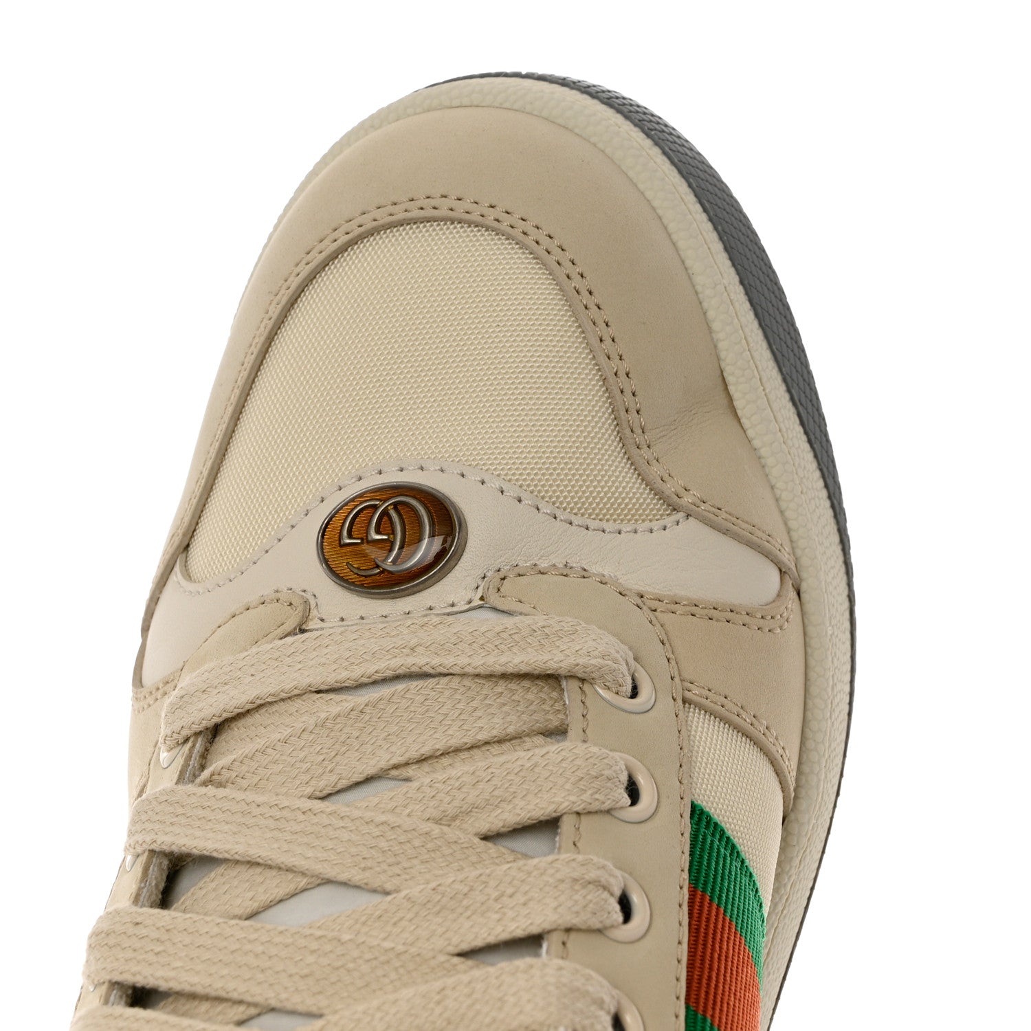 Gucci Nylon Nubuck Web Womens Screener Sneakers 37.5 Mystic White Dusty Milk 11 of 12