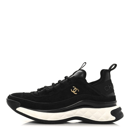 Chanel Suede Calfskin Nylon Grosgrain CC Sneakers 37 Black 1 of 9