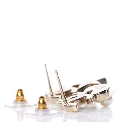 Chanel Crystal Pearl Charming Winter CC Star Heart Earrings Gold 3 of 5