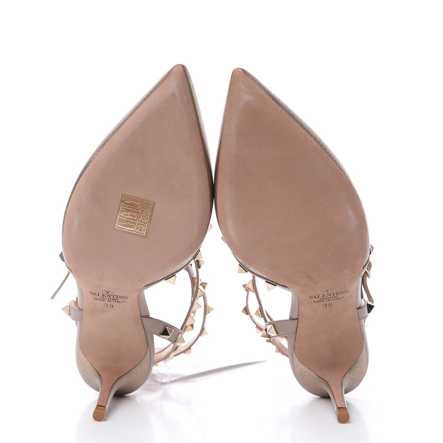 Metallic Pebbled Calfskin Rockstud Ankle Strap 65mm Pumps 39 Sasso Poudre