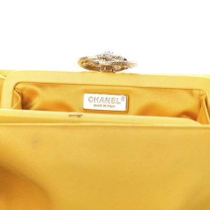 Chanel Satin Crystal Camellia Evening Frame Clutch Yellow 6 of 7