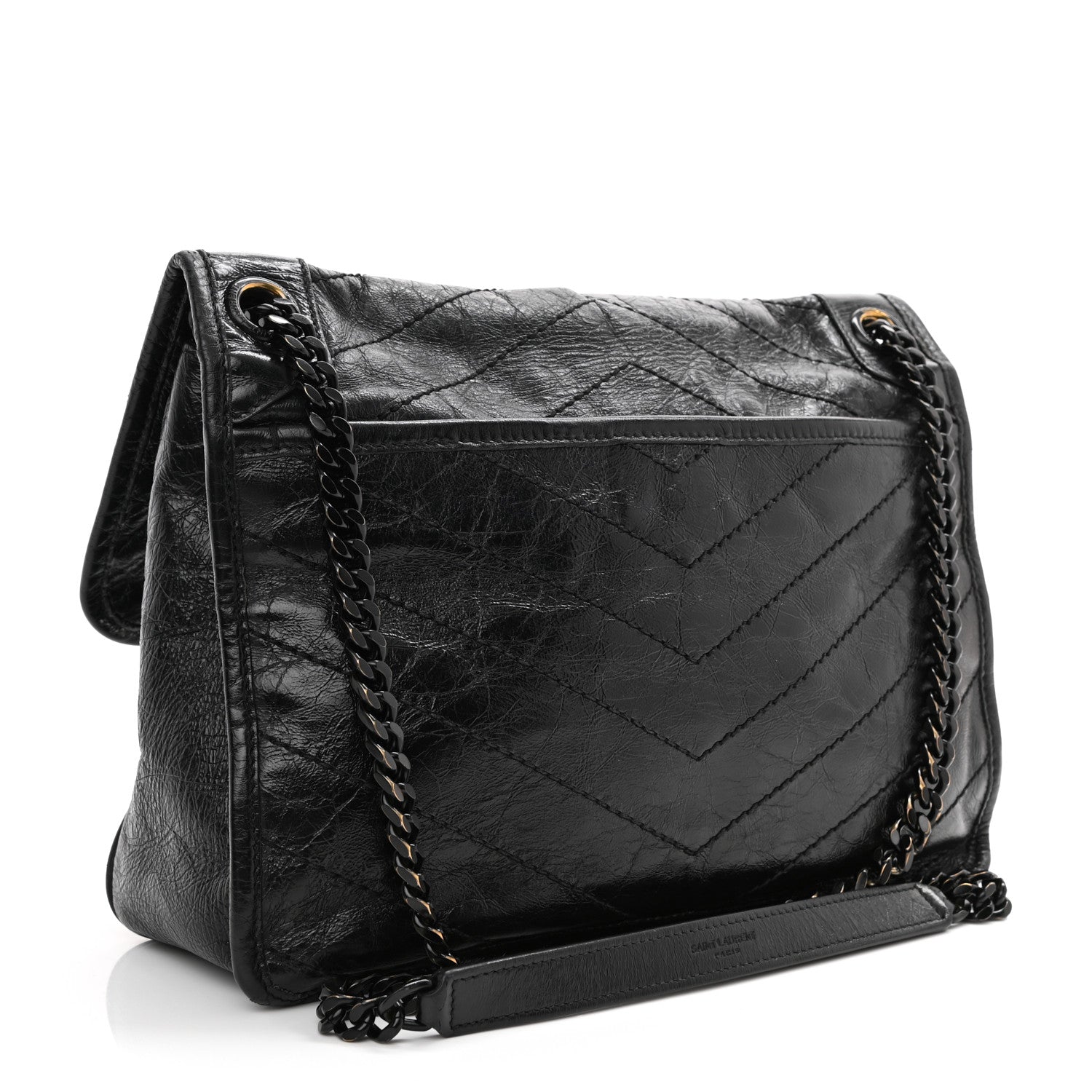 Saint Laurent Crinkled Calfskin Matelasse Monogram Medium Niki Chain Satchel Black 5 of 23