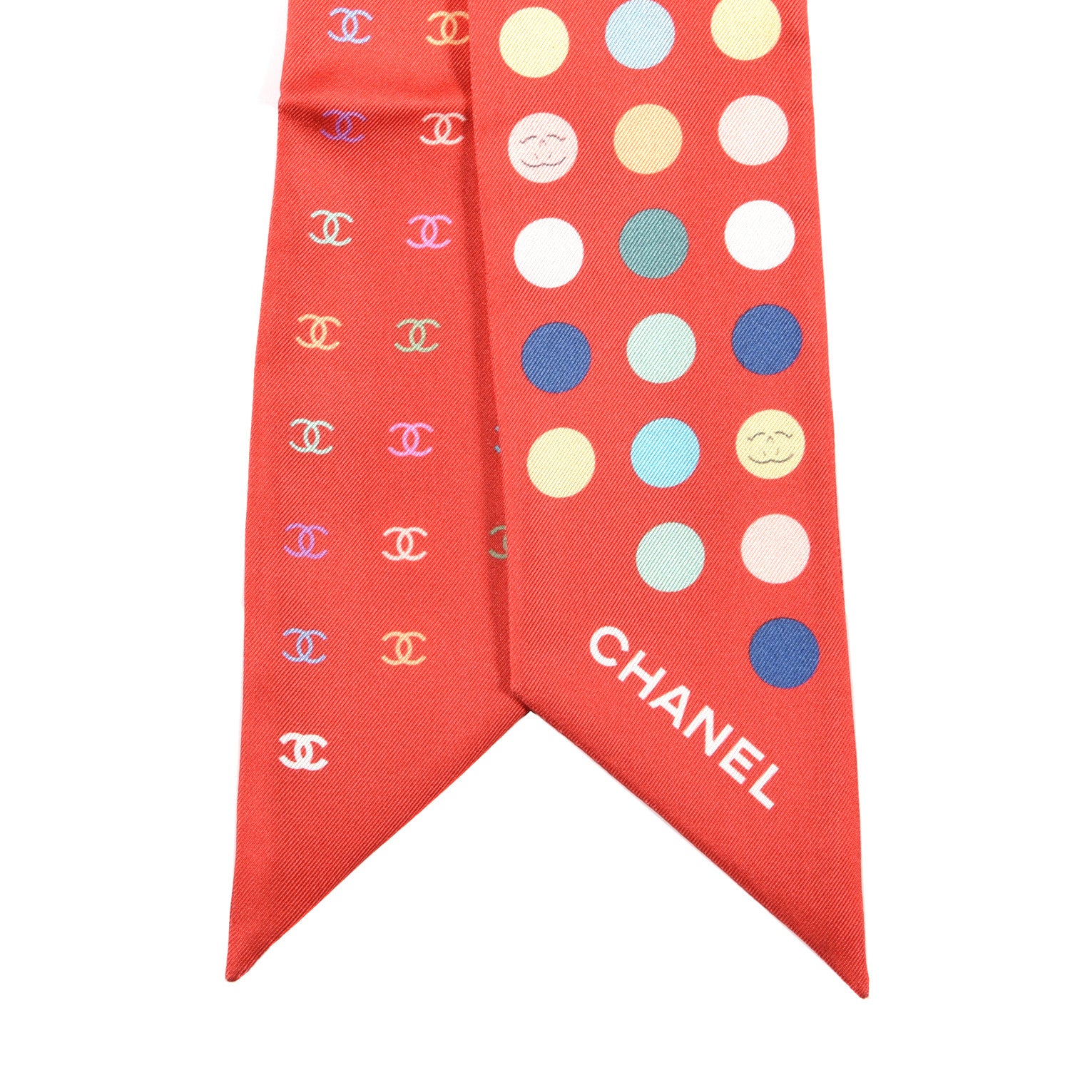 Chanel Silk Polka Dot CC Slim Bandeau Scarf Red Multicolor 2 of 3