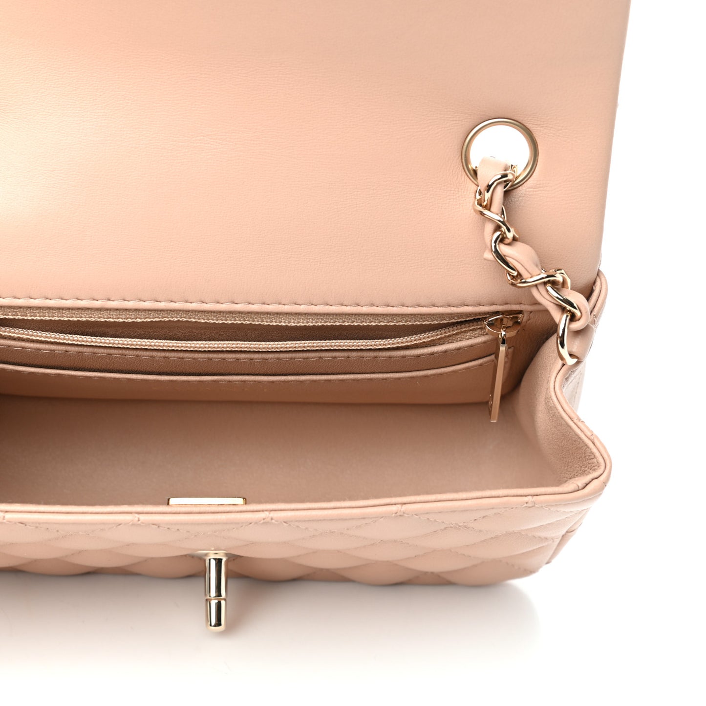 Lambskin Quilted Mini Rectangular Flap Beige