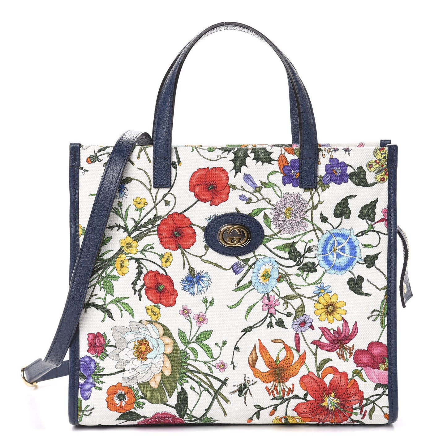Canvas Medium Flora Tote White Multicolor Blue Agata