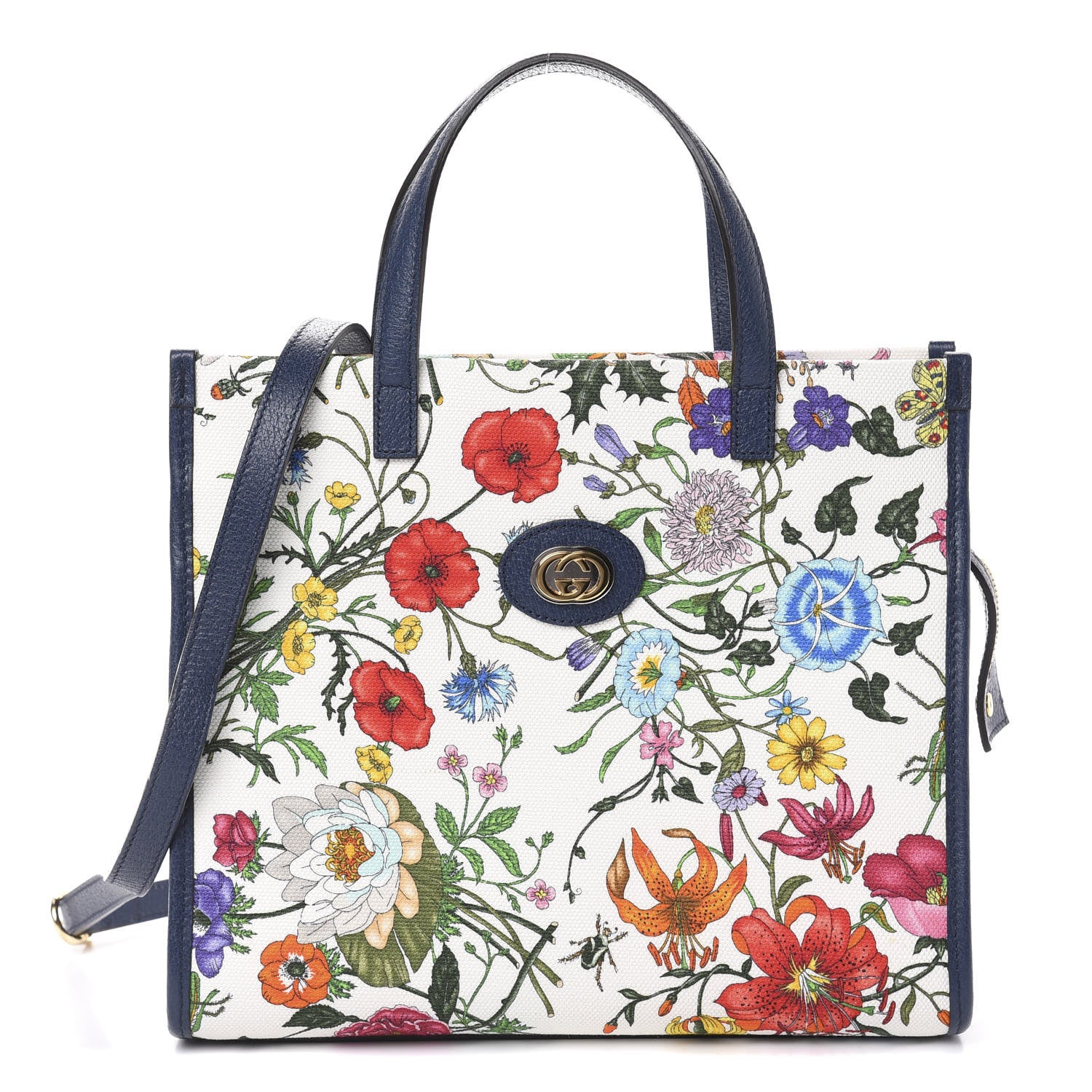 Gucci Canvas Medium Flora Tote White Multicolor Blue Agata 1 of 9