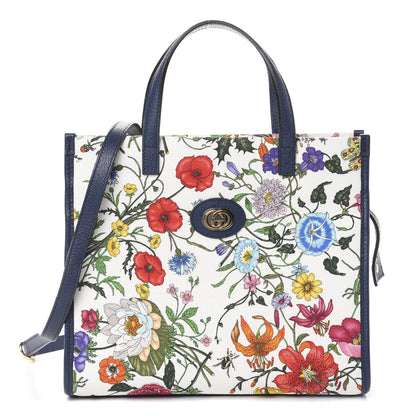 Gucci Canvas Medium Flora Tote White Multicolor Blue Agata 1 of 9