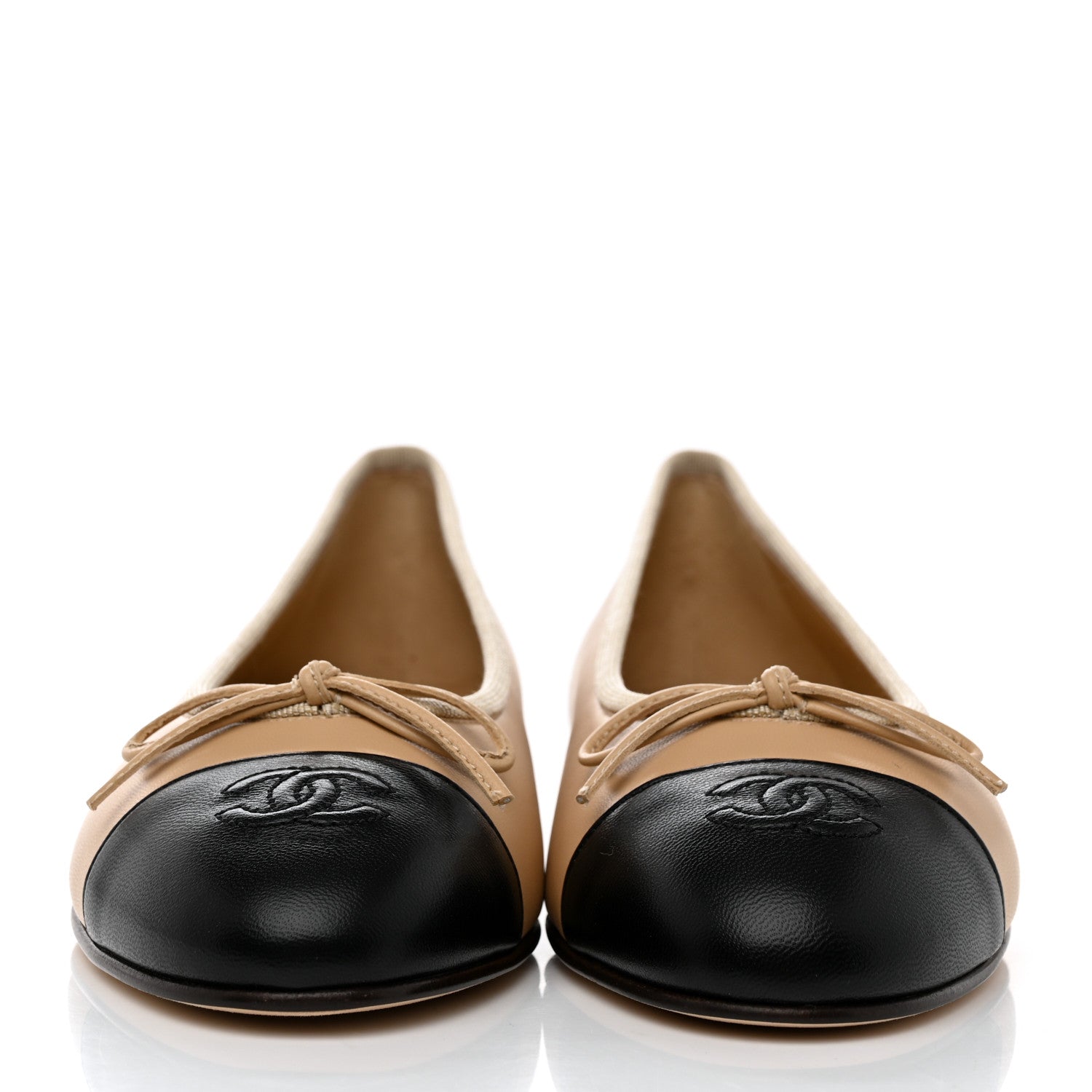 Chanel Lambskin Cap Toe CC Ballerina Flats 38 Beige Black 2 of 9