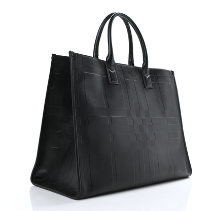 Burberry Calfskin Denny Check Embossed Tote Black 3 of 8