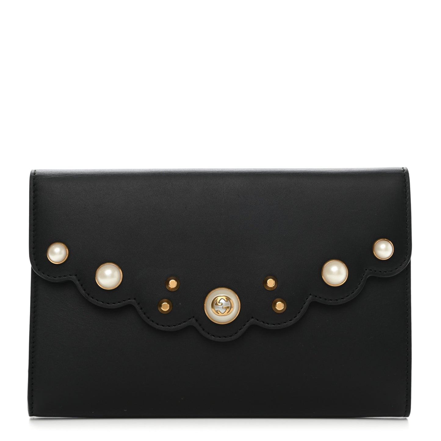 Calfskin Mini Peony Pearly Clutch Black