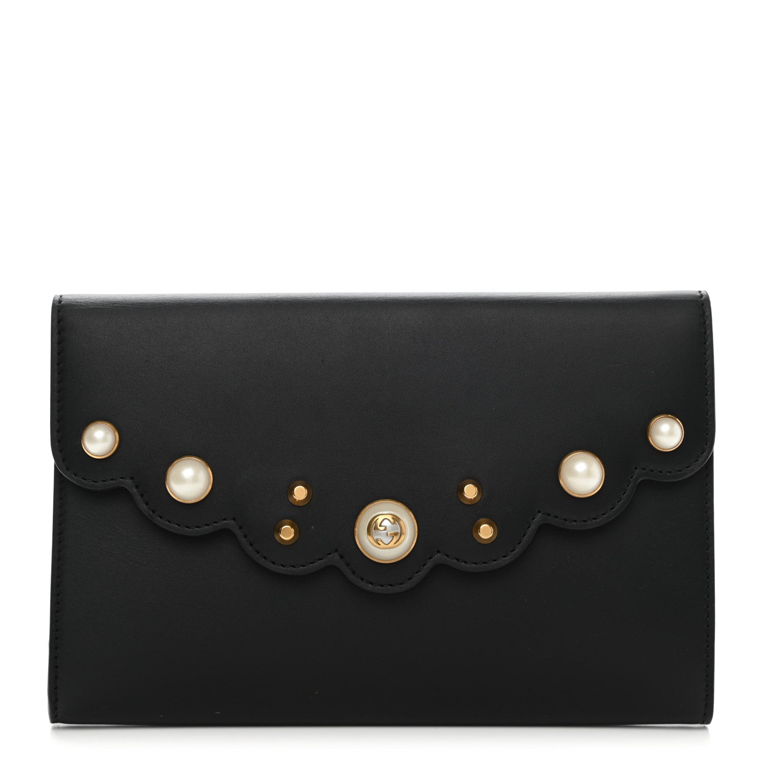Gucci Calfskin Mini Peony Pearly Clutch Black 1 of 10