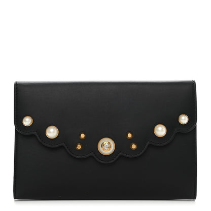 Gucci Calfskin Mini Peony Pearly Clutch Black 1 of 10