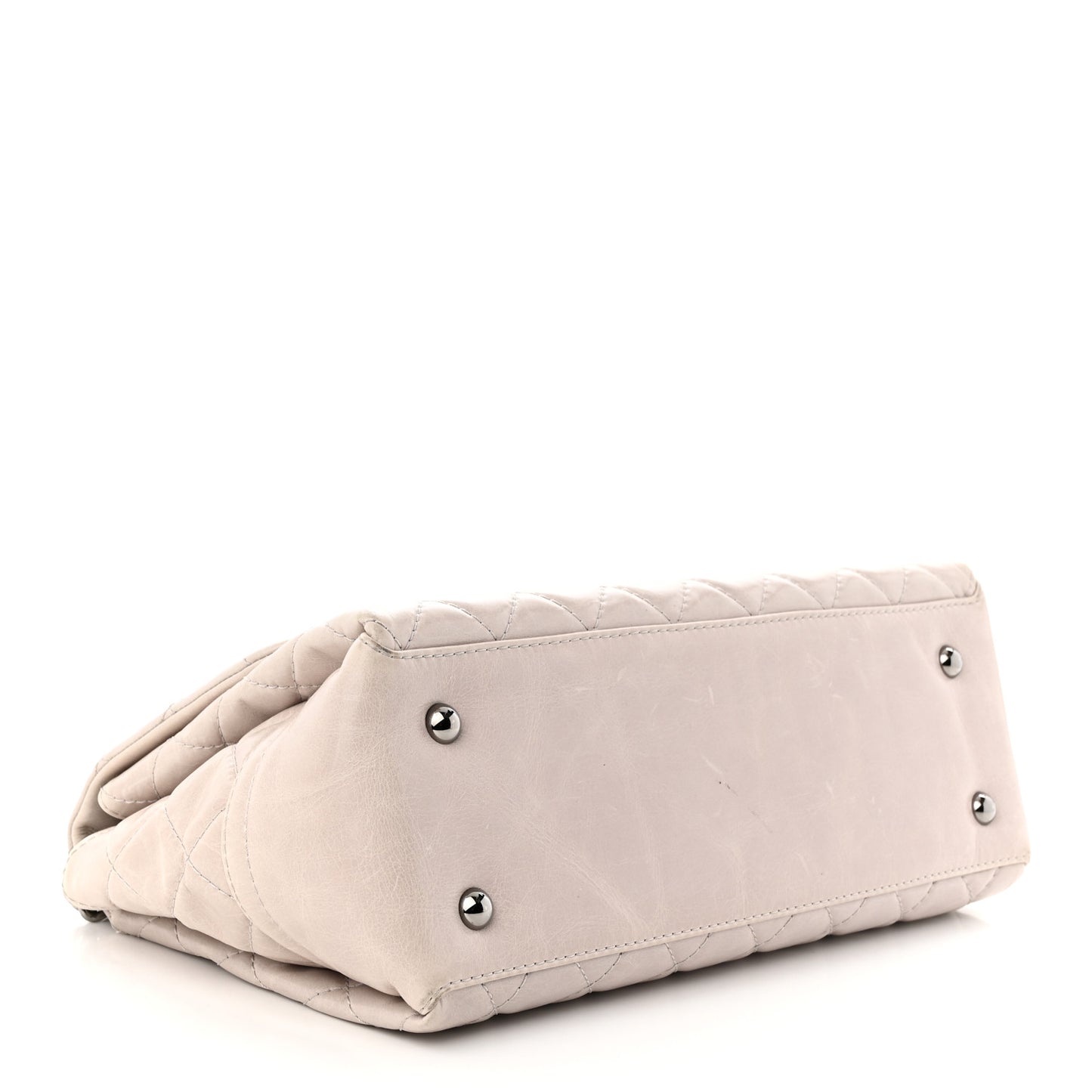 Glazed Calfskin Quilted Medium Lady Pearly Flap Light Beige