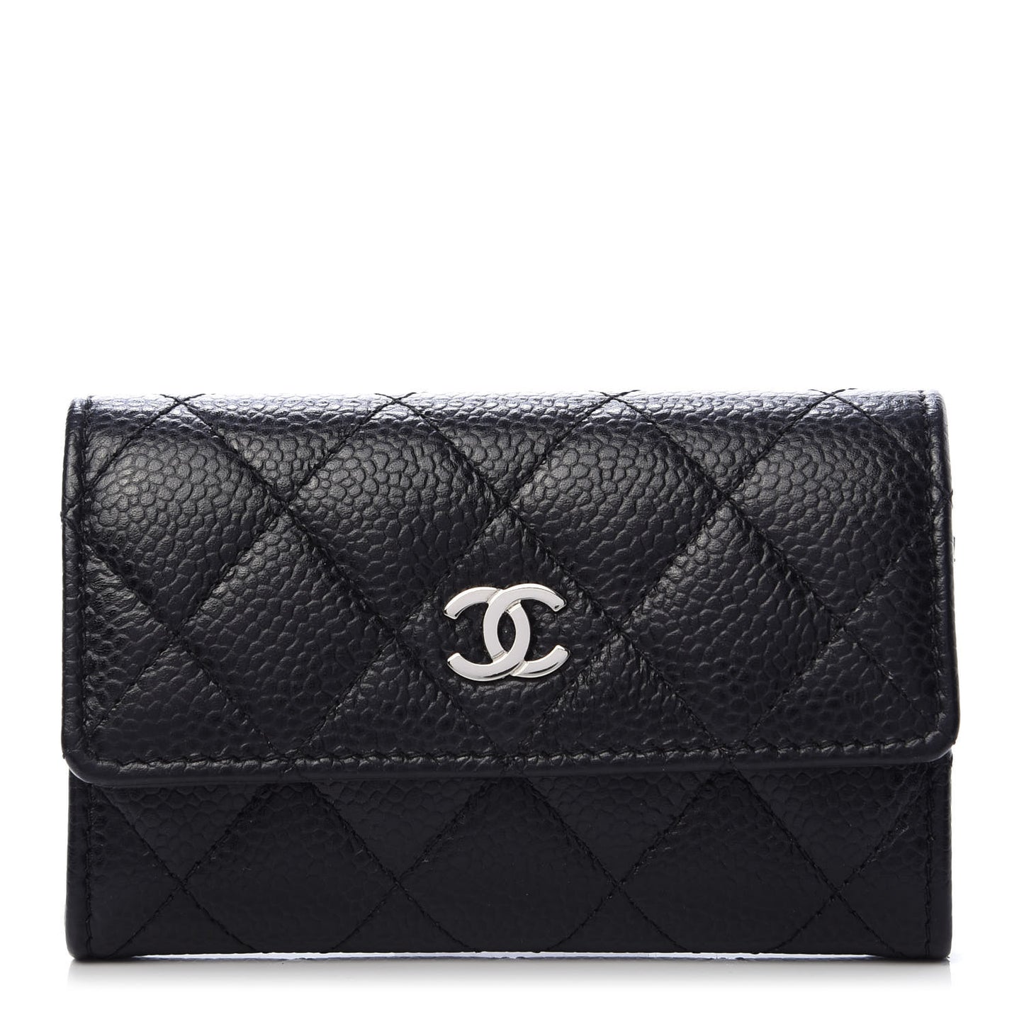 Caviar Quilted Flap Card Holder Black