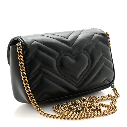 Gucci Calfskin Matelasse Super Mini GG Marmont Shoulder Bag Black 3 of 10
