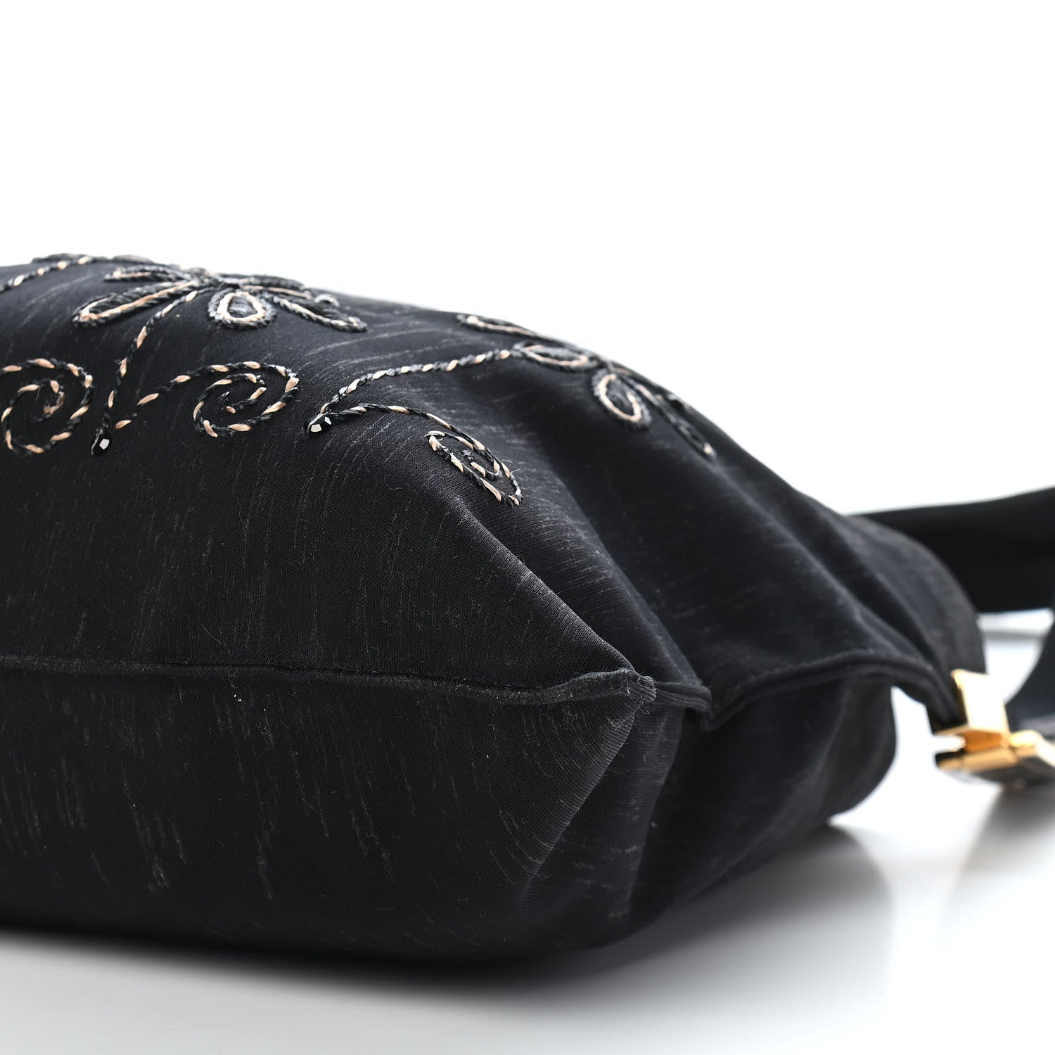 Fendi Neoprene Raffia Flower Embroidered Shoulder Bag Black 7 of 9