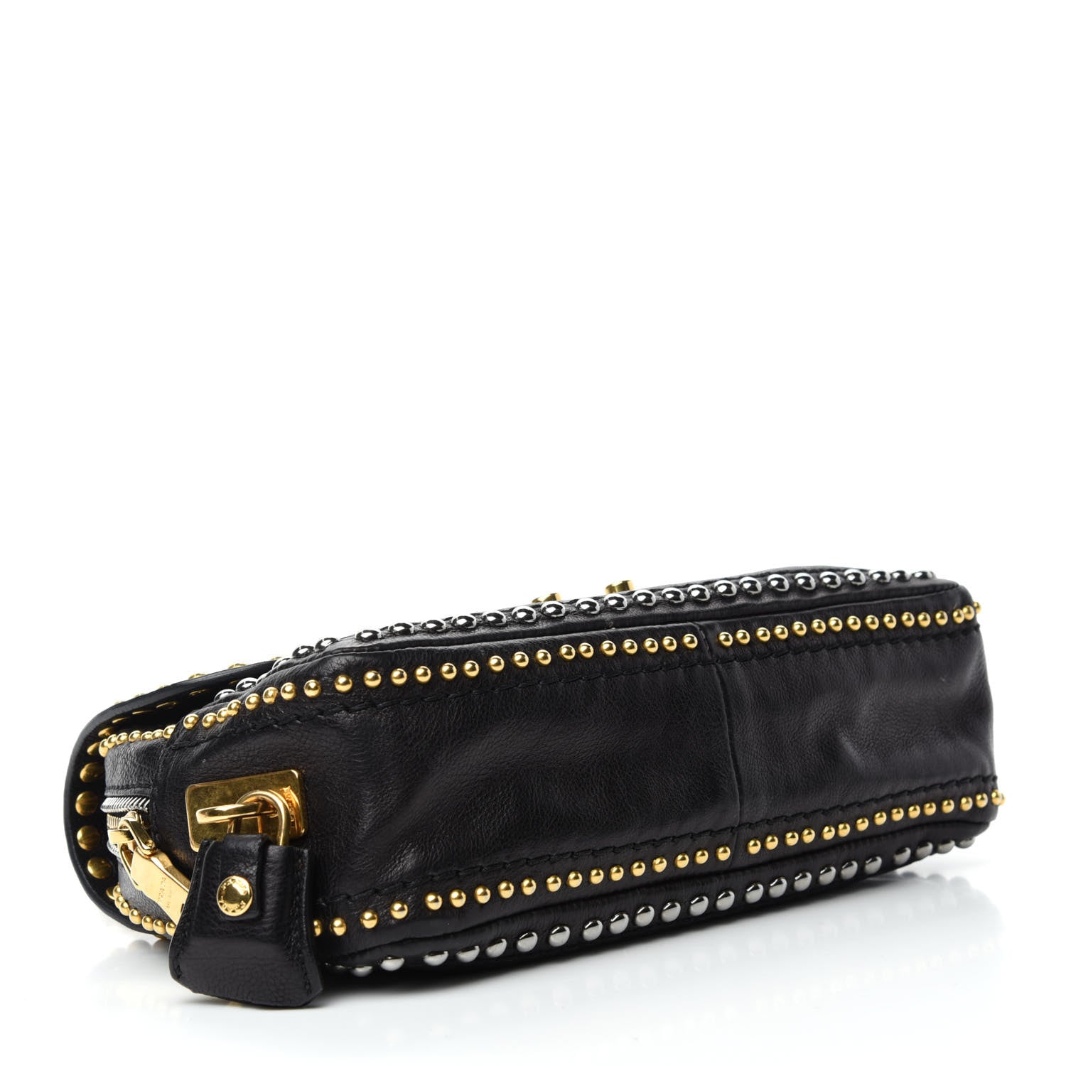 Prada Glace Calf Studded Pushlock Chain Shoulder Bag Black 4 of 11