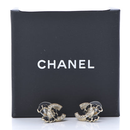 Chanel Crystal Baguette Lambskin Chain CC Vintage Allure Stud Earrings Black Gold 6 of 6