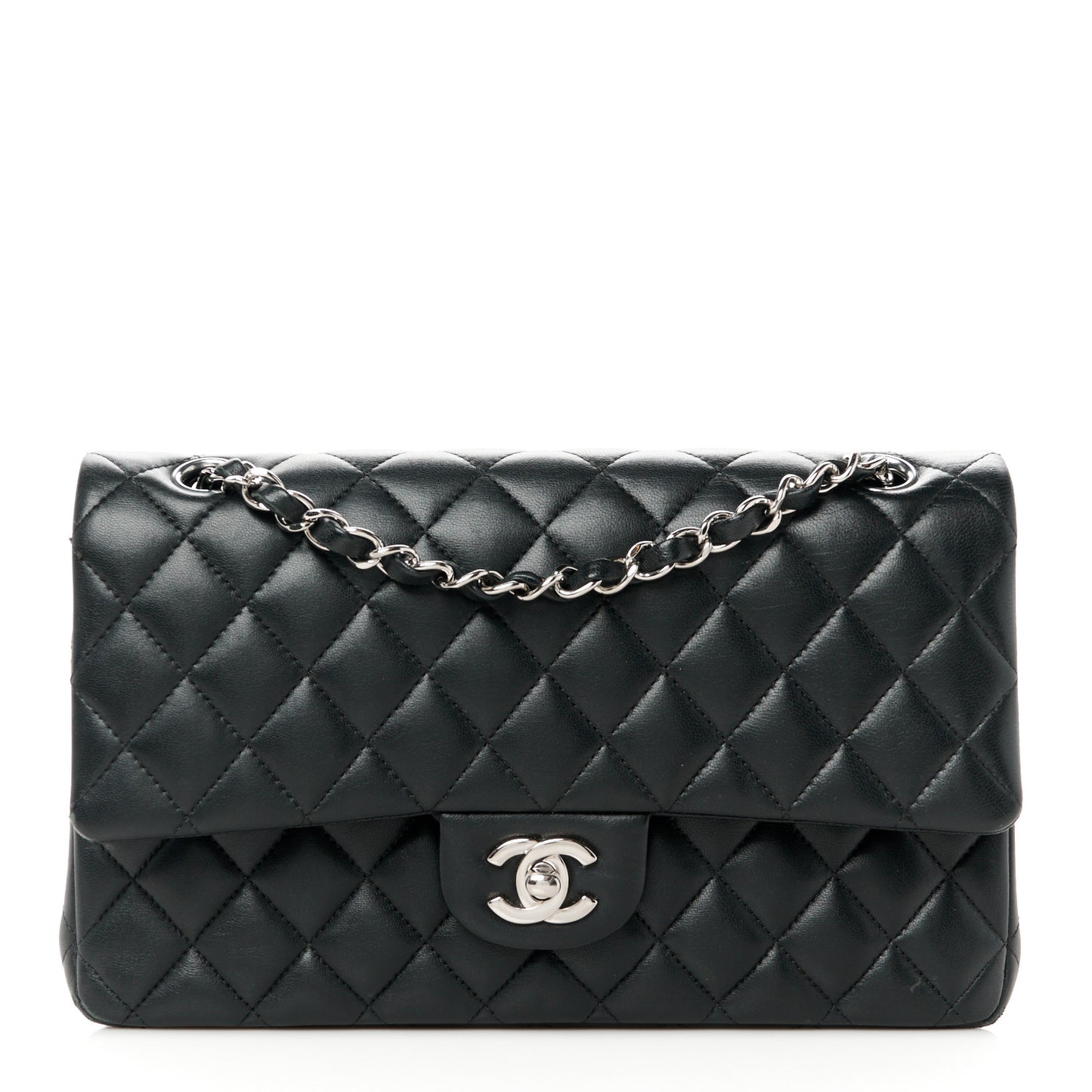 Lambskin Quilted Medium Double Flap Black