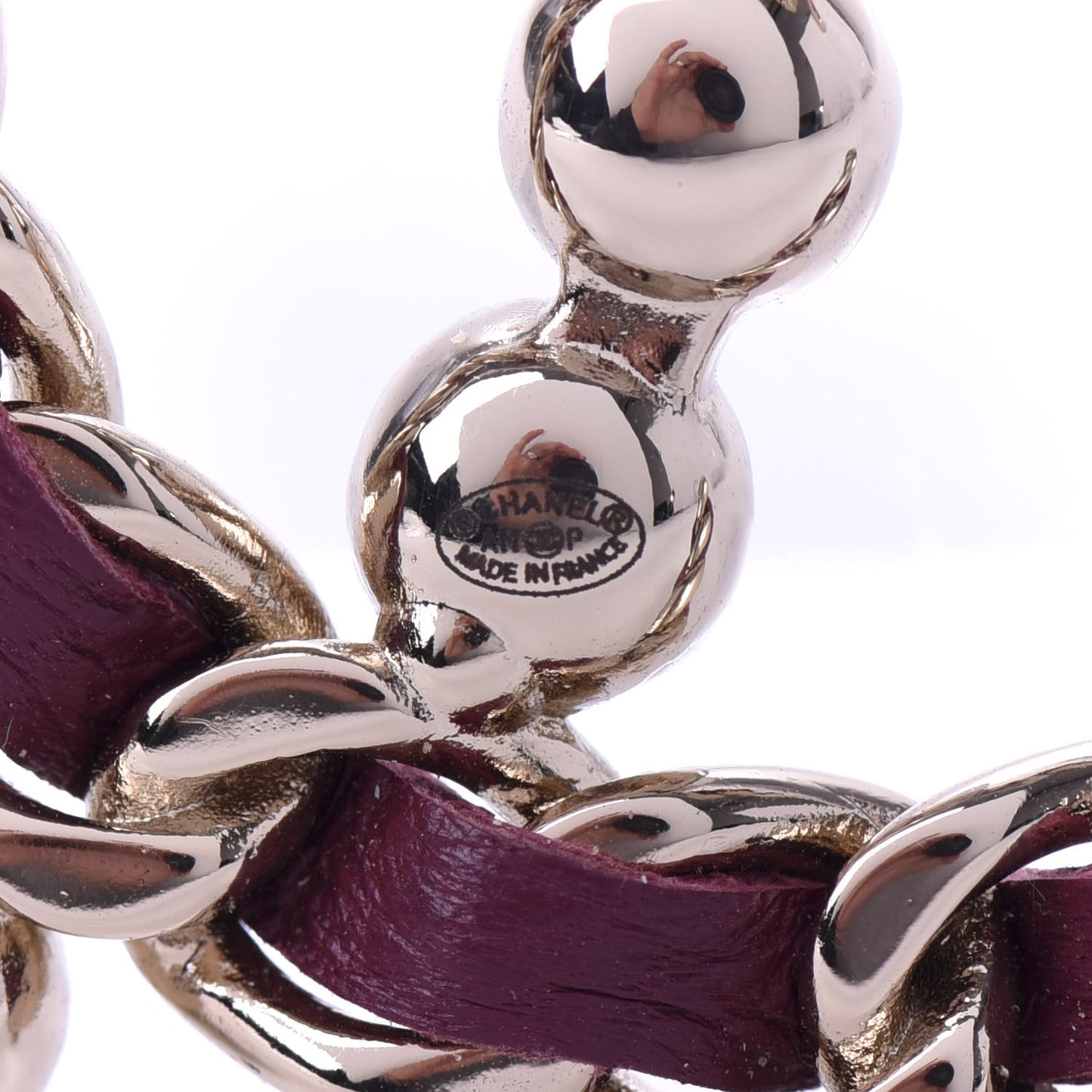 Lambskin Pearl CC Chain Brooch Red Gold