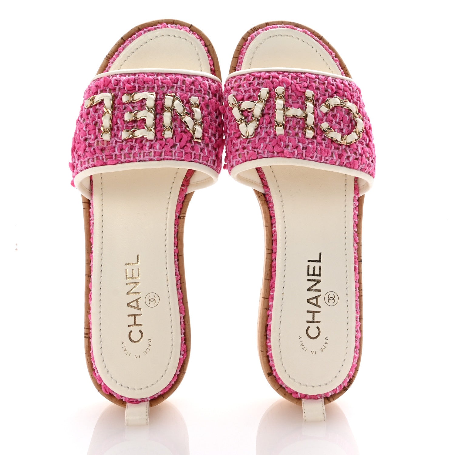Chanel Tweed Cork Mule Sandal 39  Pink White 2 of 10