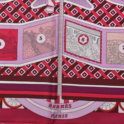 Hermes Silk Le Tour Du Monde En 63 Cases Scarf 90 Fuchsia Mauve White 5 of 10