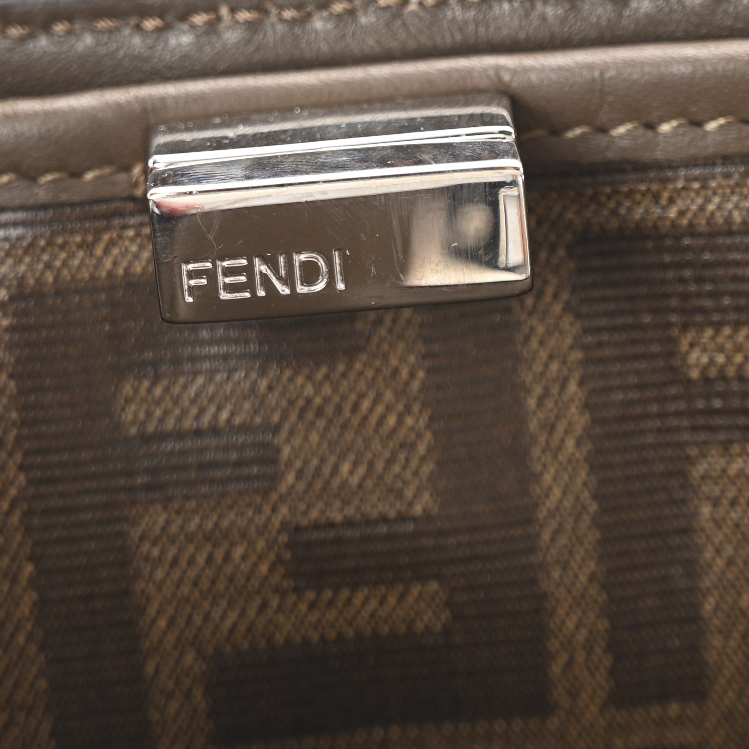 Fendi Vitello Seta Glazed Fabric FF 1974 Medium Peekaboo X-Lite Latte Mogano Panna 6 of 10