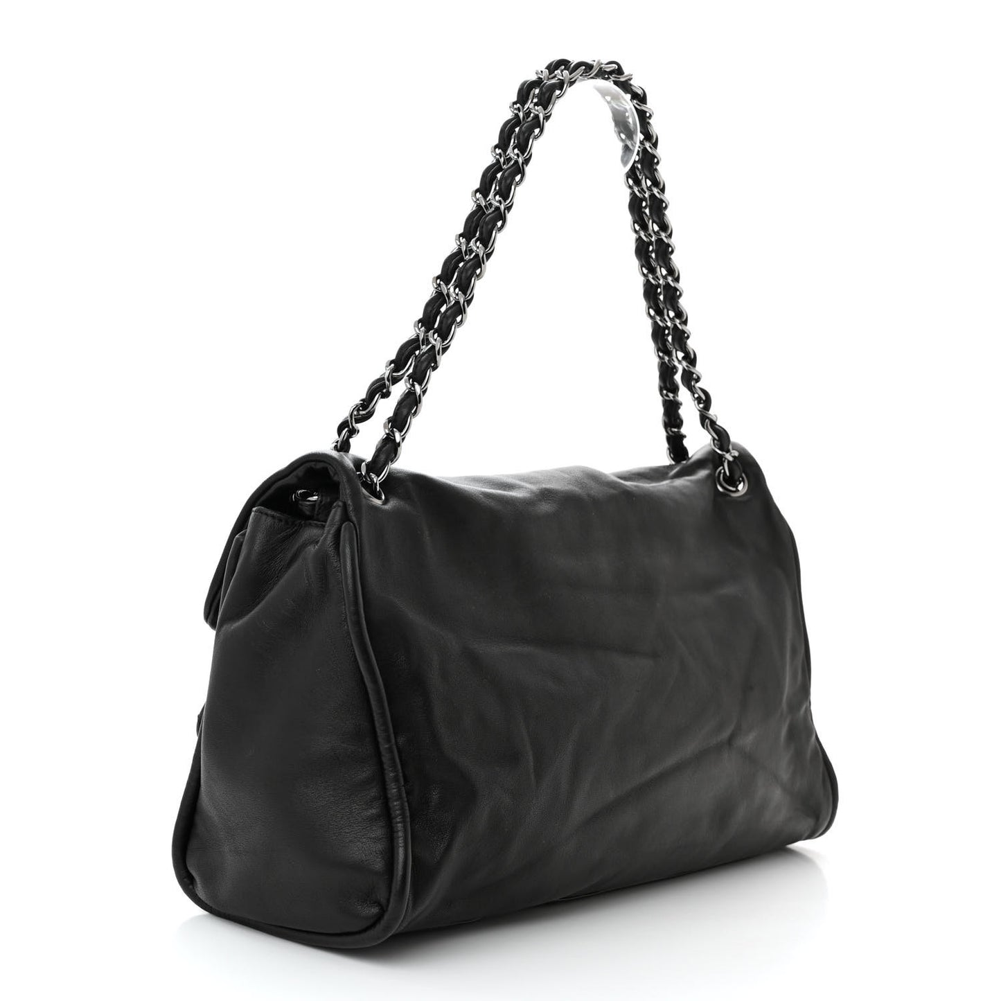 Lambskin Quilted Large Mademoiselle Double Flap Black