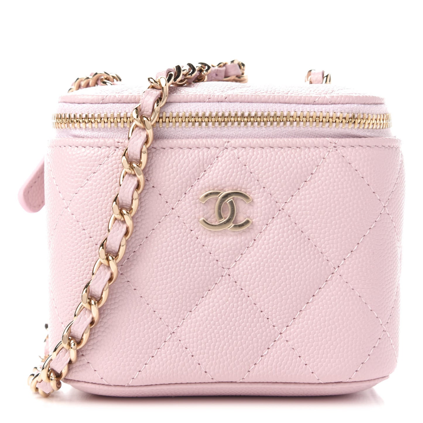 Caviar Quilted Mini Vanity Case With Chain Light Pink