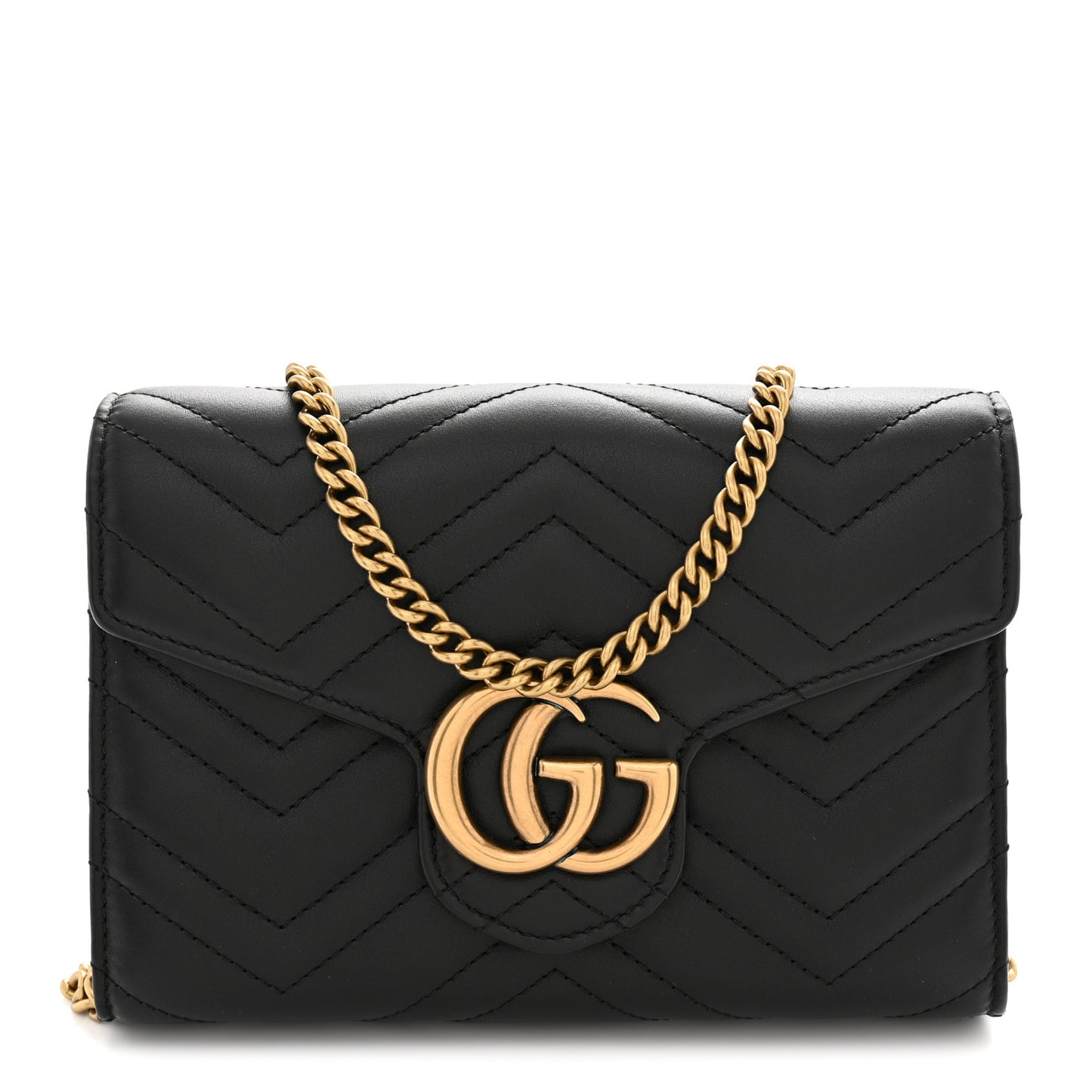 Calfskin Matelasse GG Marmont Chain Wallet Black