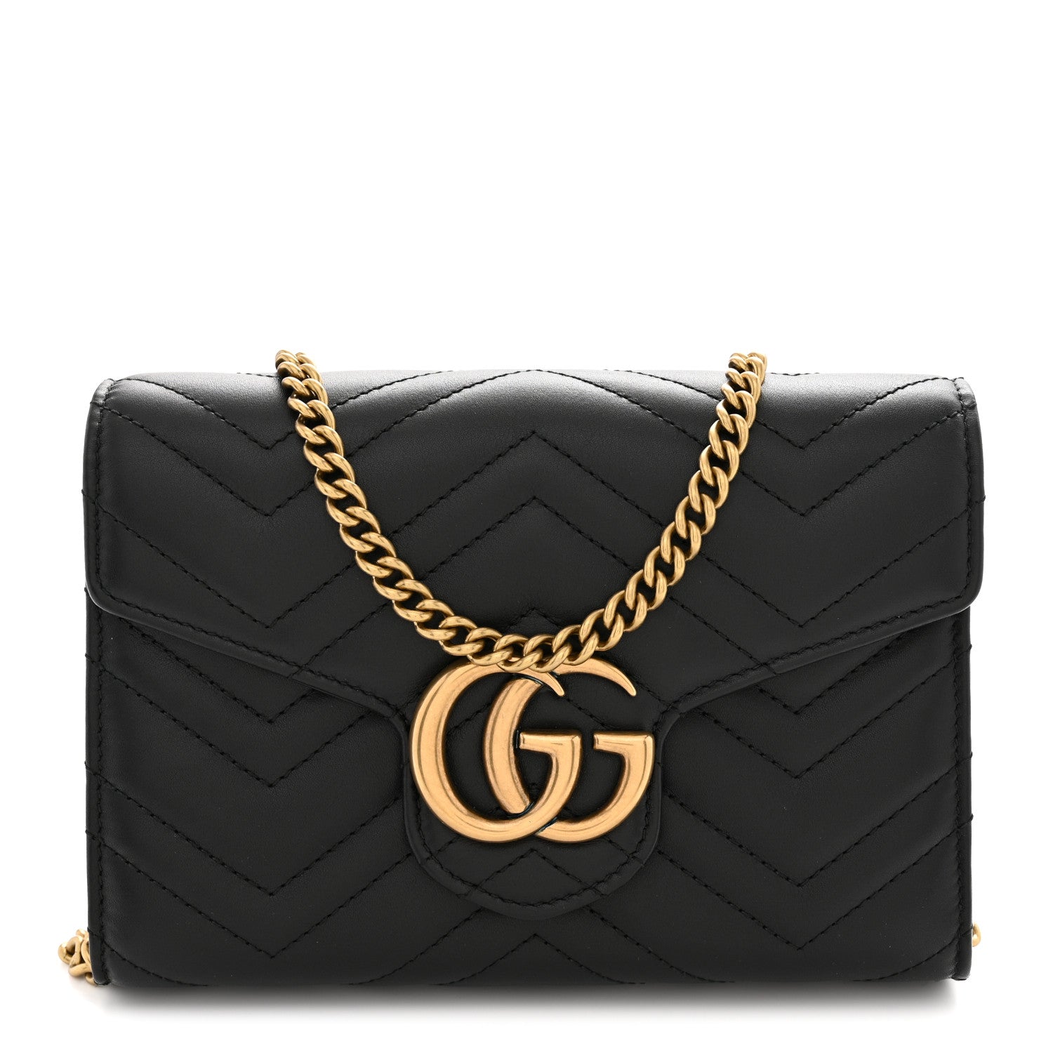 Gucci Calfskin Matelasse GG Marmont Chain Wallet Black 1 of 11