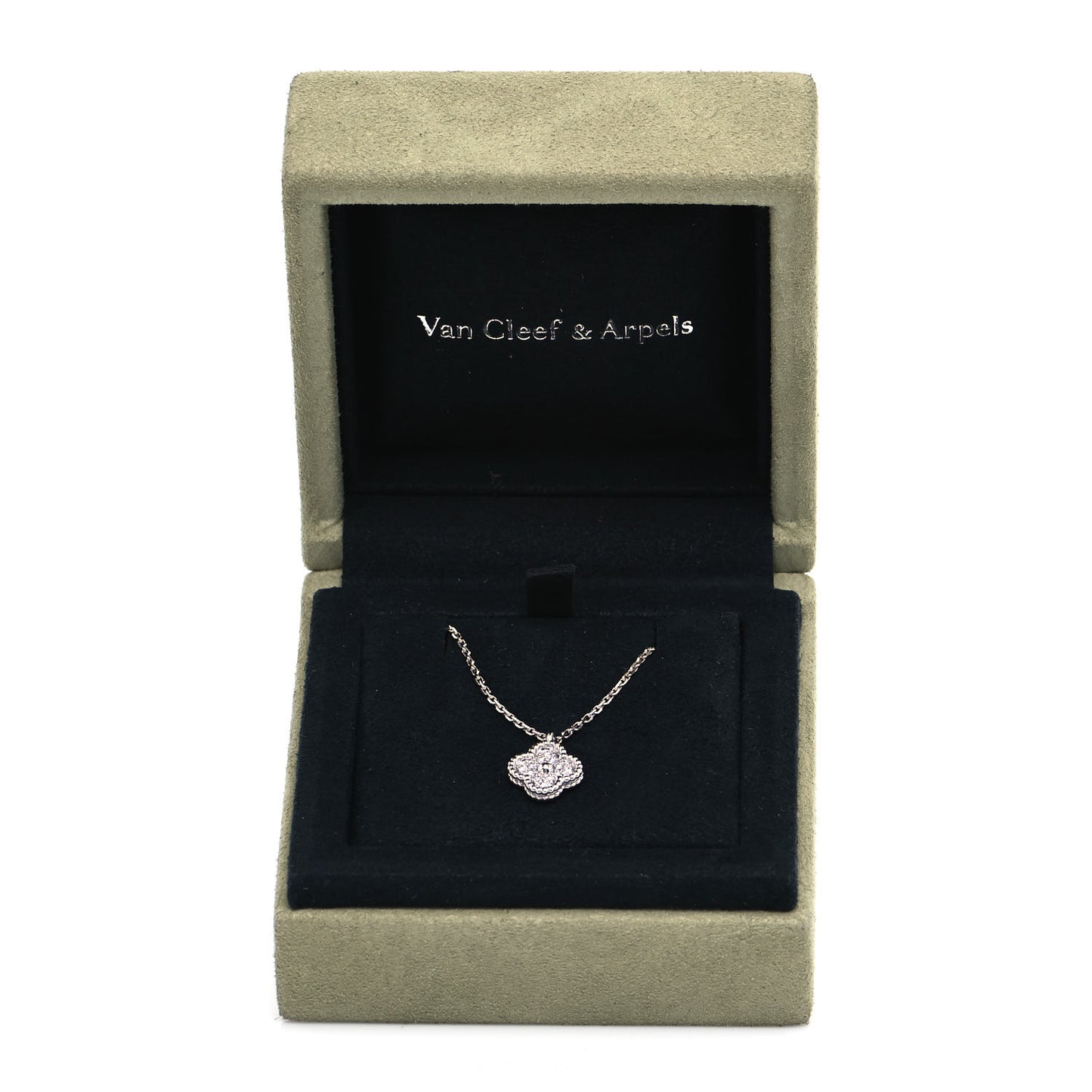 18K White Gold Diamond Sweet Alhambra Pendant Necklace