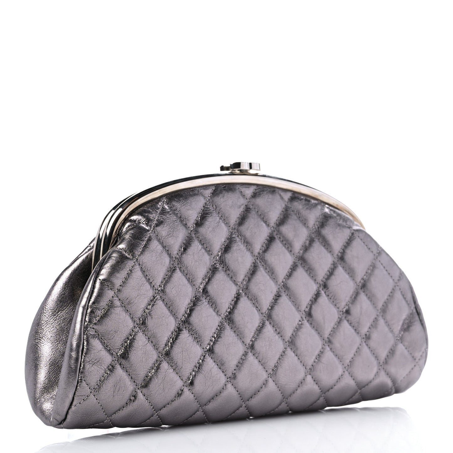 Metallic Aged Calfskin Quilted Timeless Clutch Silver