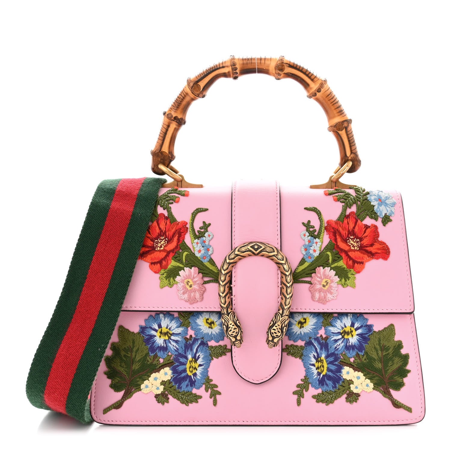 Gucci Calfskin Bamboo Web Embroidered Medium Dionysus Top Handle Bag Pink 1 of 12