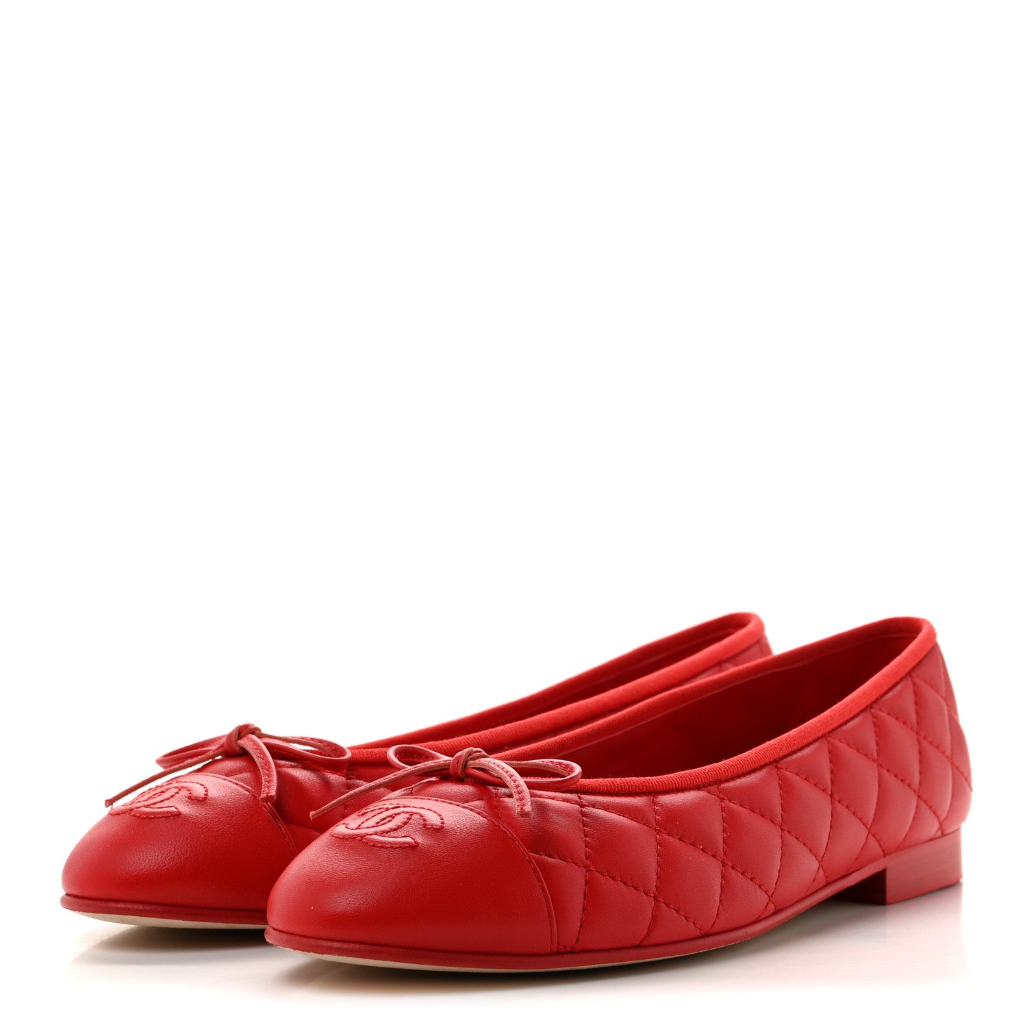 Chanel Lambskin Quilted CC Cap Toe Ballerina Flats 38.5 Red 4 of 9