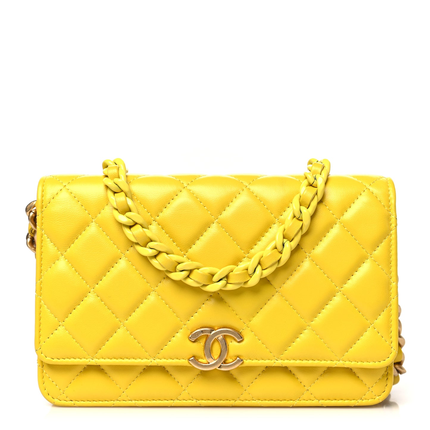 Lambskin Resin Quilted Wallet On Chain WOC Yellow