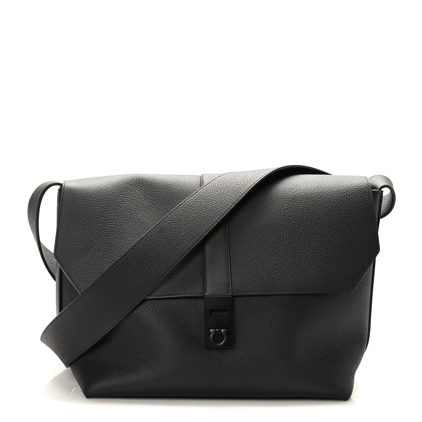 Calfskin Gancini Twins 24 Messenger Bag Black