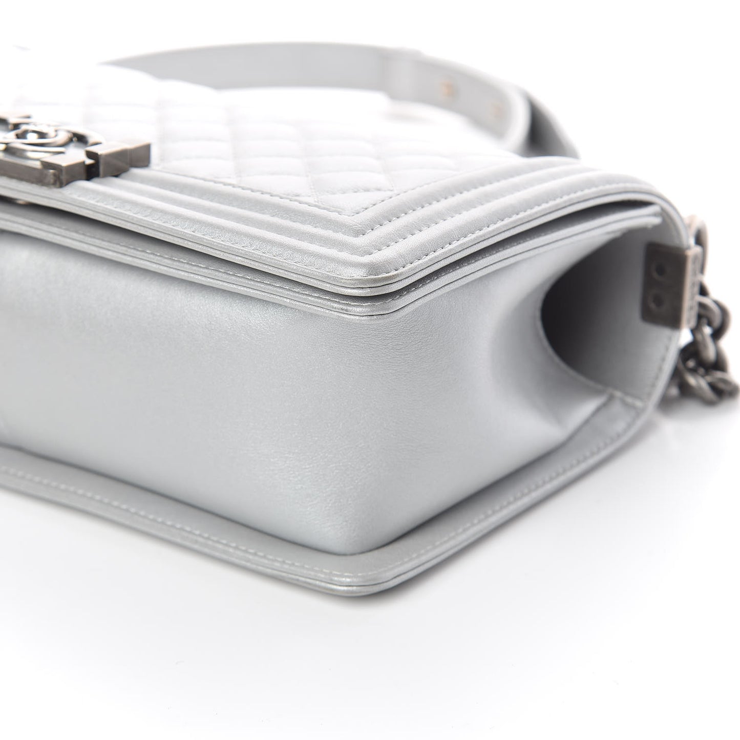 Metallic Calfskin Quilted Medium Boy Flap Silver