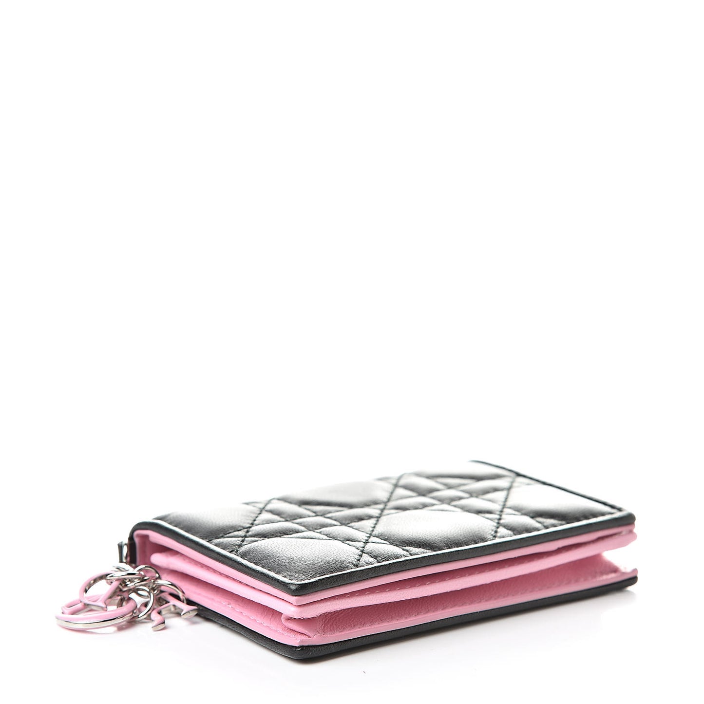 Lambskin Cannage Bi-Color Small Lady Dior Flap Card Holder Black Pink
