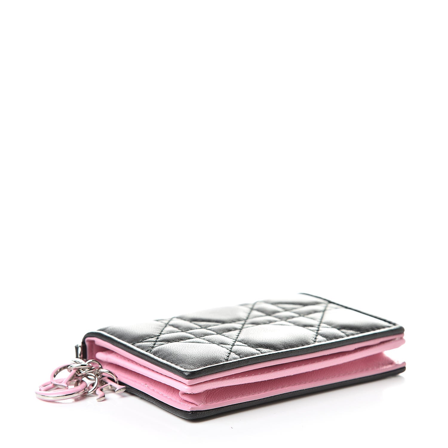 Christian Dior Lambskin Cannage Bi-Color Small Lady Dior Flap Card Holder Black Pink 4 of 8