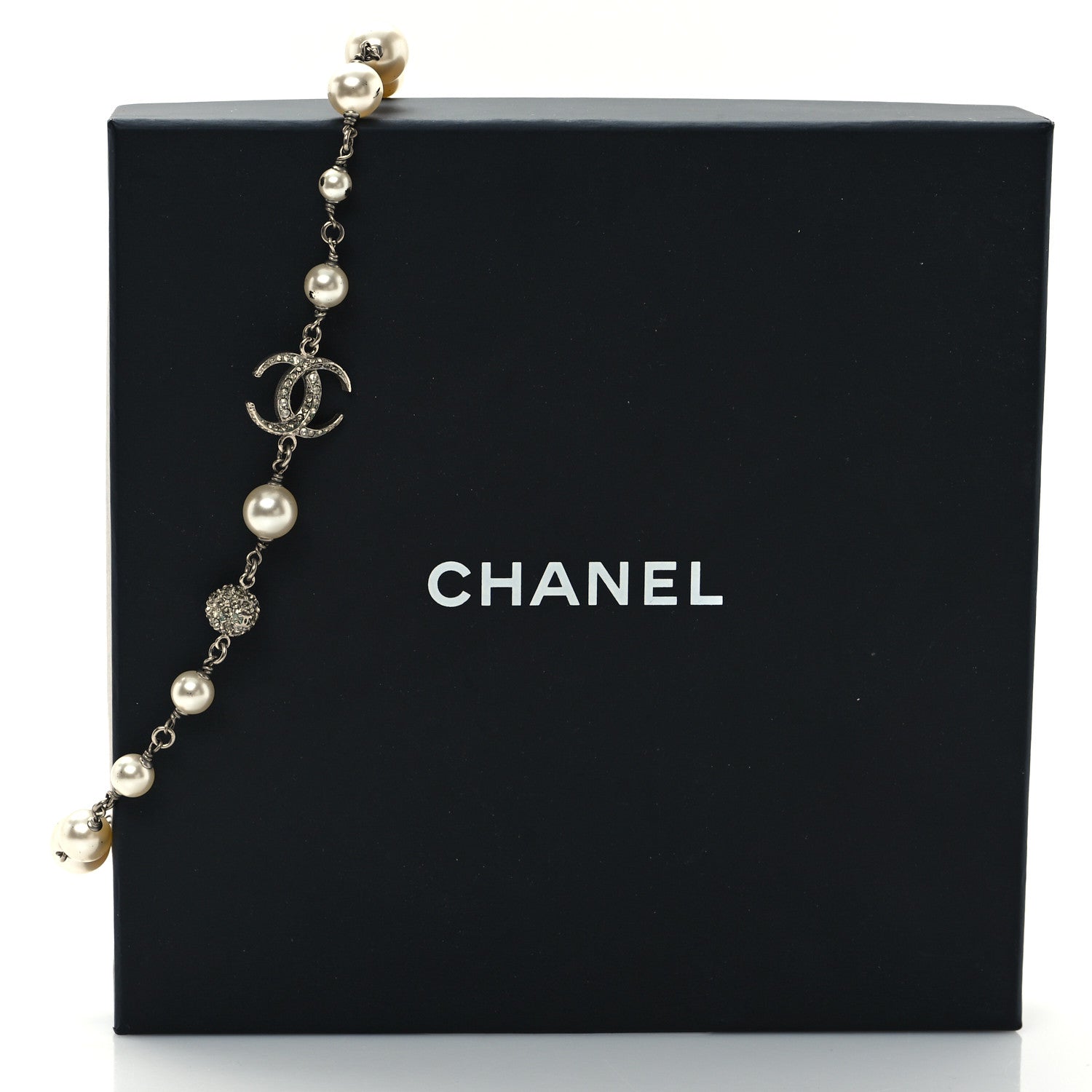 Chanel Crystal Pearl CC Short Chain Drop Necklace Silver 6 of 6