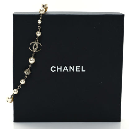 Chanel Crystal Pearl CC Short Chain Drop Necklace Silver 6 of 6