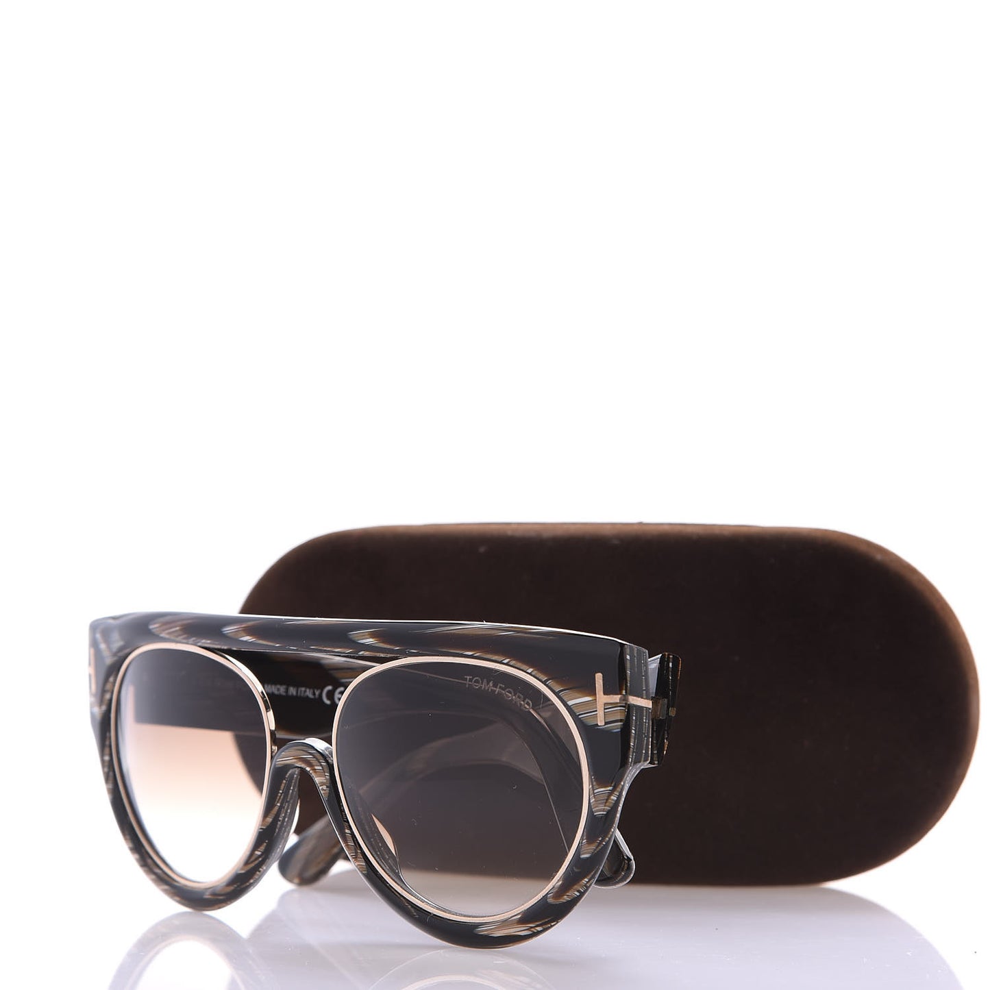Alana Aviator Round Sunglasses TF360 Black Brown Horn