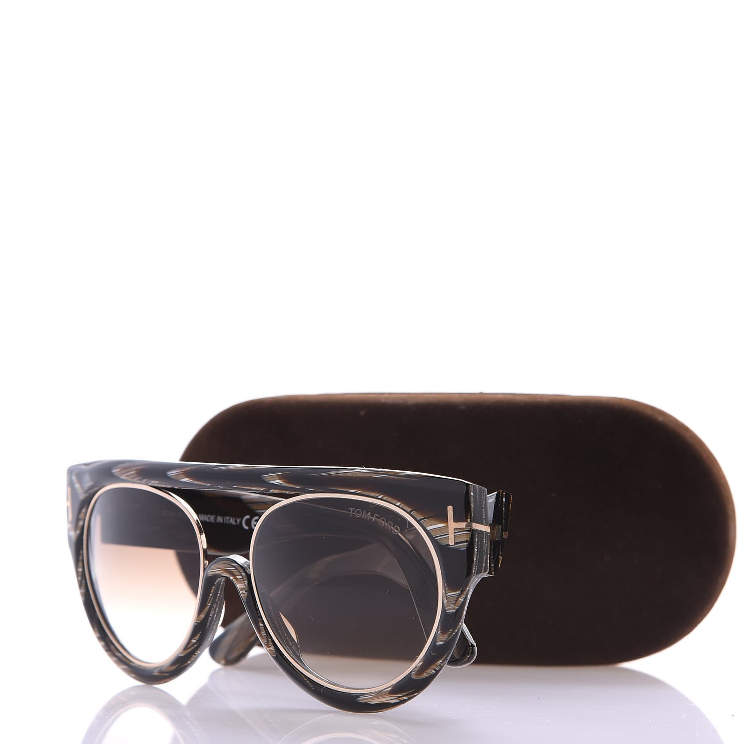 Tom Ford Alana Aviator Round Sunglasses TF360 Black Brown Horn 8 of 8