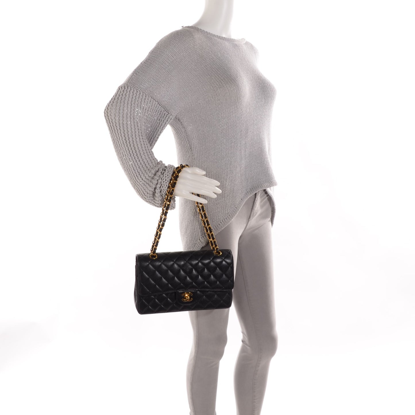 Caviar Quilted Medium Double Flap Black
