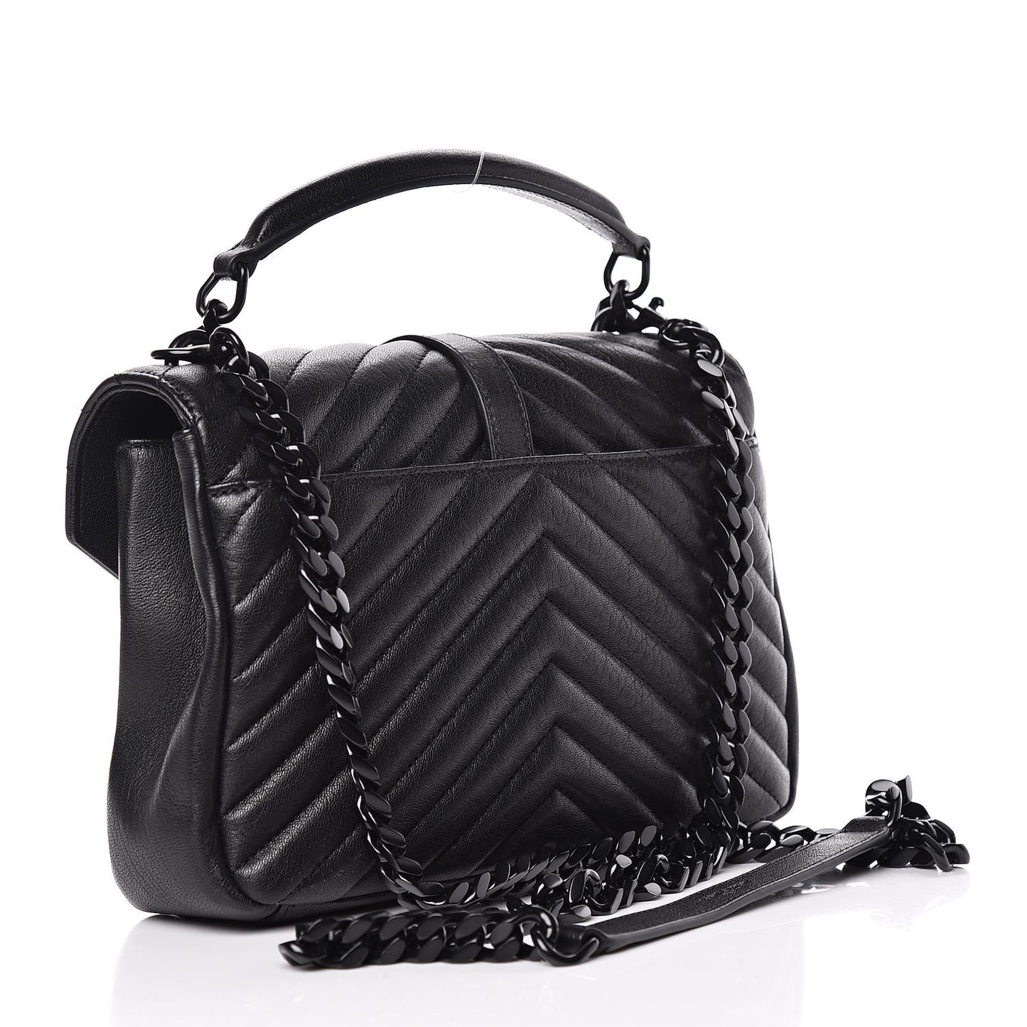 Sheepskin Matelasse Chevron Monogram Medium College Bag Black