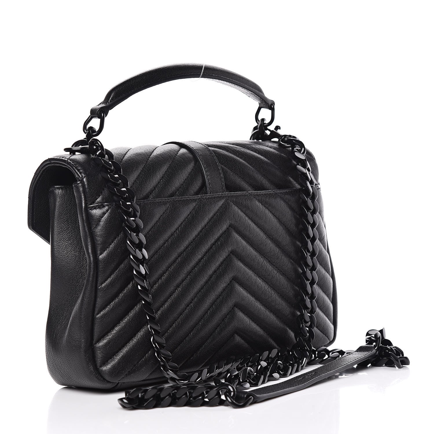 Saint Laurent Sheepskin Matelasse Chevron Monogram Medium College Bag Black 3 of 9