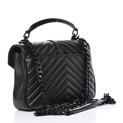Saint Laurent Sheepskin Matelasse Chevron Monogram Medium College Bag Black 3 of 9