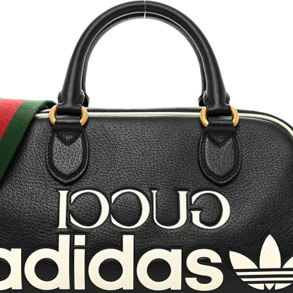 Gucci X ADIDAS Textured Dollar Calfskin Web Trefoil Logo Embossed Mini Bowling Bag Black Off White 5 of 10
