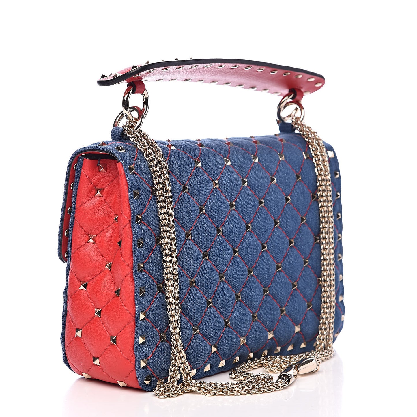 Denim Nappa Medium Rockstud Spike Shoulder Bag Denim Rouge